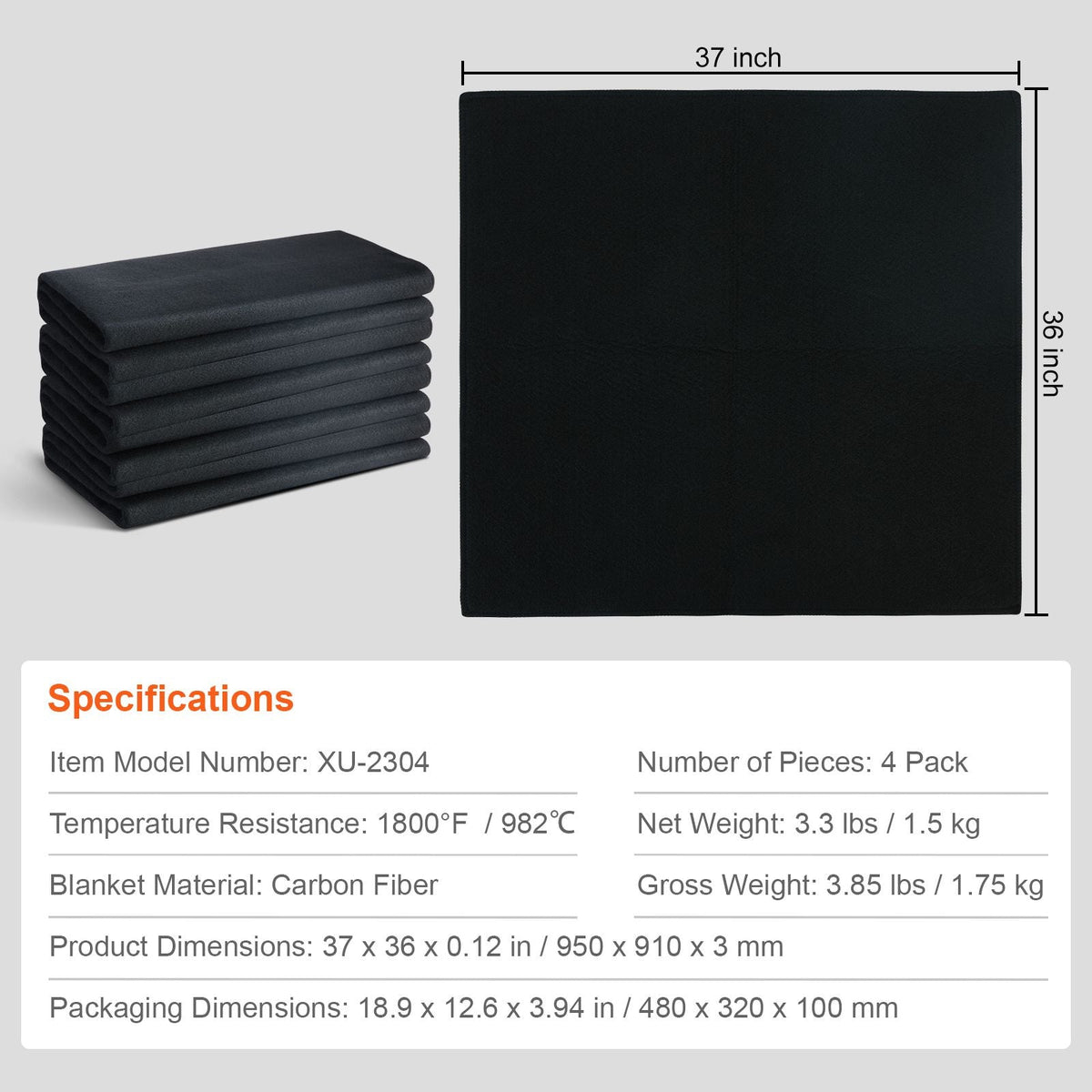 Carbon Felt Welding Blanket 4 Pack, 37" x 36" Flame Retardant Welding Blanket, Up To 1800 Fahrenheit Heat Resistant Blanket Set, Cuttable Carbon Fiber Fire Retardant Insulation Welding Mat Pad