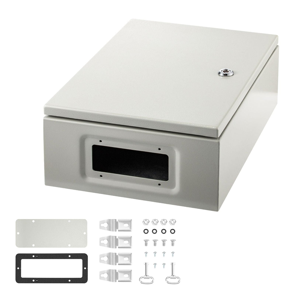 Carbon Steel Electrical Box, 16x12x6 inches, Hinged Cover, IP66 Waterproof & Dust Resistant, Suitable for Outdoor Use, Includes Mounting Plate