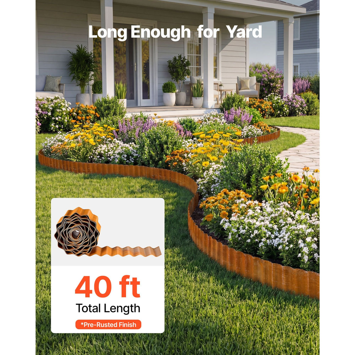 Carbon Steel Landscape Edging, 40 ft x 6 in Steel Edging for Landscaping with Gloves, Easy-to-Install Bendable Metal Strips, Metal Garden Edge Border for Flower Bed, Yard Pathway, Rust