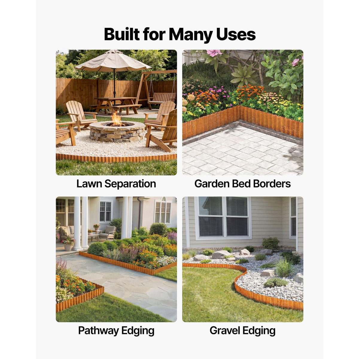 Carbon Steel Landscape Edging, 40 ft x 6 in Steel Edging for Landscaping with Gloves, Easy-to-Install Bendable Metal Strips, Metal Garden Edge Border for Flower Bed, Yard Pathway, Rust