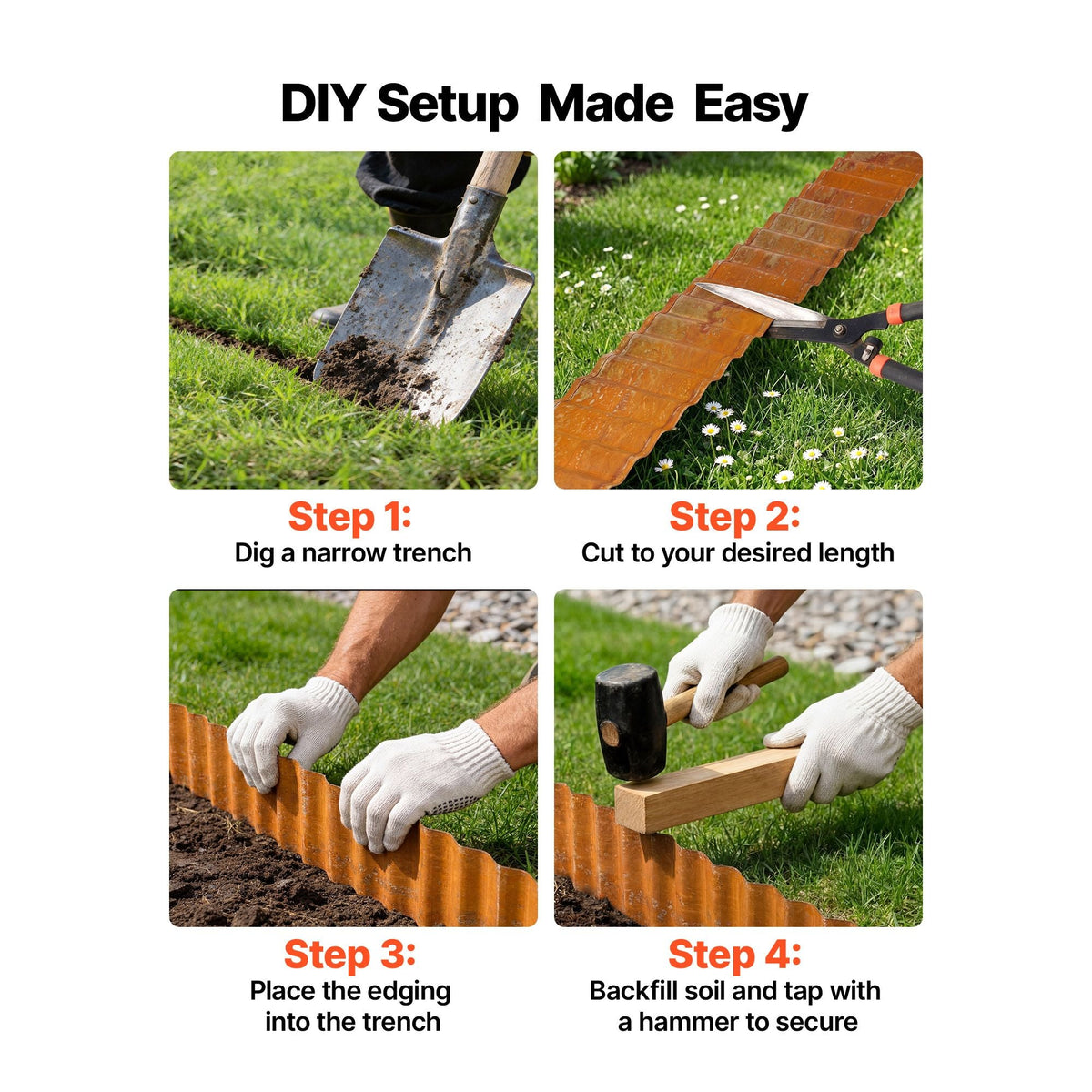Carbon Steel Landscape Edging, 40 ft x 6 in Steel Edging for Landscaping with Gloves, Easy-to-Install Bendable Metal Strips, Metal Garden Edge Border for Flower Bed, Yard Pathway, Rust