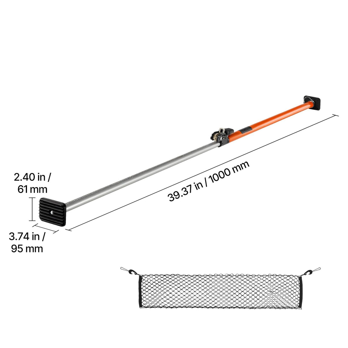 Cargo Bar, Ratcheting Cargo Bar Adjustable from 40" to 73", Heavy-duty Steel Cargos Stabilizer with Storage Net & Non-Slip Foot Pads, Telescoping Load Lock Bars Stop Sliding for SUVs, Sedans