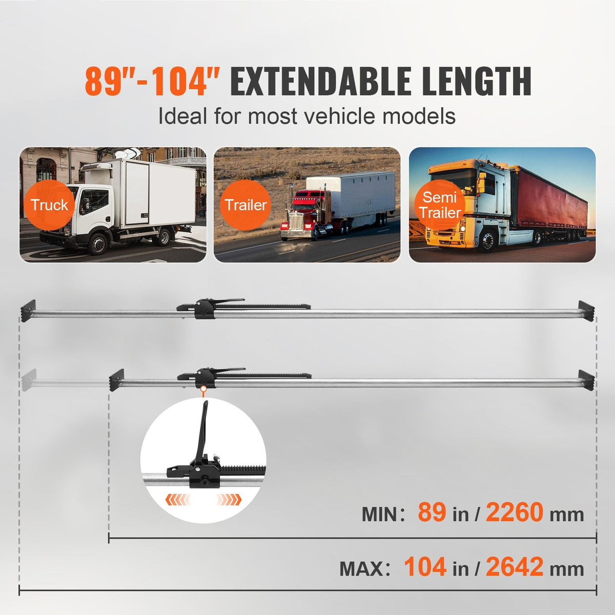 Cargo Bar, Ratcheting Cargo Bar Adjustable from 89" to 104", Heavy-duty Steel Cargo Stabilizer Bar with 309 lbs Capacity, Truck Bed Load Bar for Truck Bed, Trailer, Semi Trailer (4 pcs)