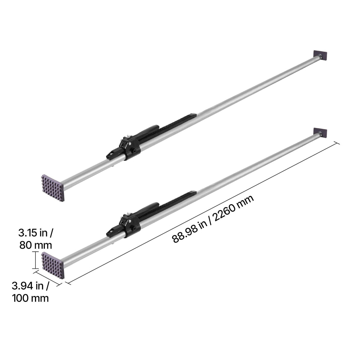 Cargo Bar, Ratcheting Cargo Bar Adjustable from 89" to 104", Heavy-duty Steel Cargos Stabilizer with Non-Slip Foot Pads, Truck Bed Load Lock Bars for Box Trucks, Semi-Trailers, Trailers (2PCS)