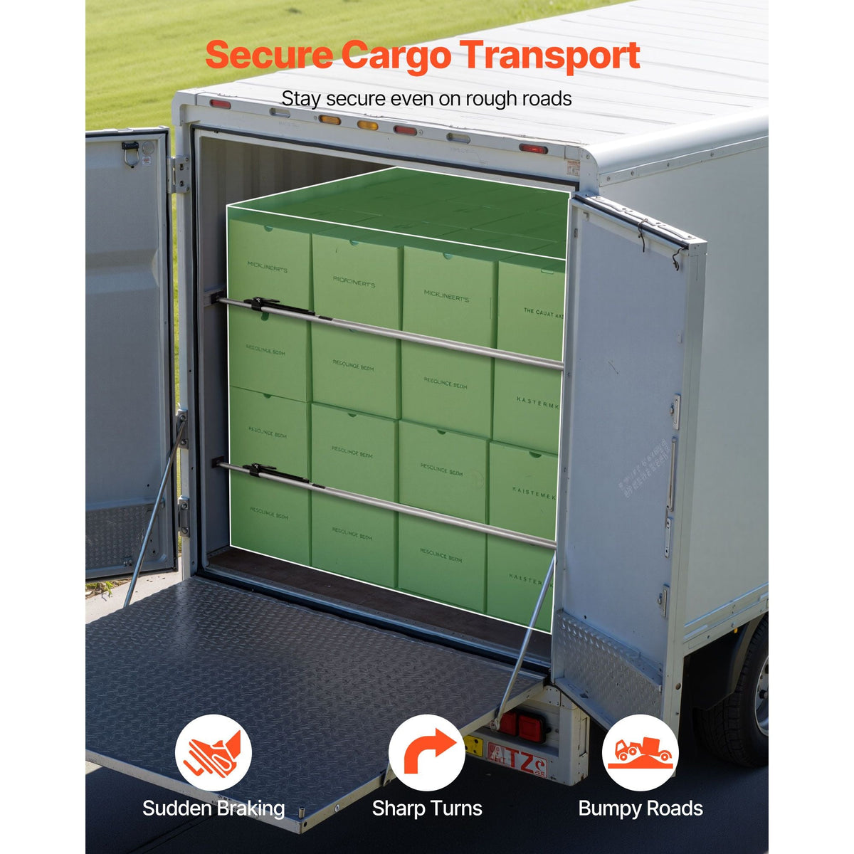 Cargo Bar, Ratcheting Cargo Bar Adjustable from 89" to 104", Heavy-duty Steel Cargos Stabilizer with Non-Slip Foot Pads, Truck Bed Load Lock Bars for Box Trucks, Semi-Trailers, Trailers (2PCS)
