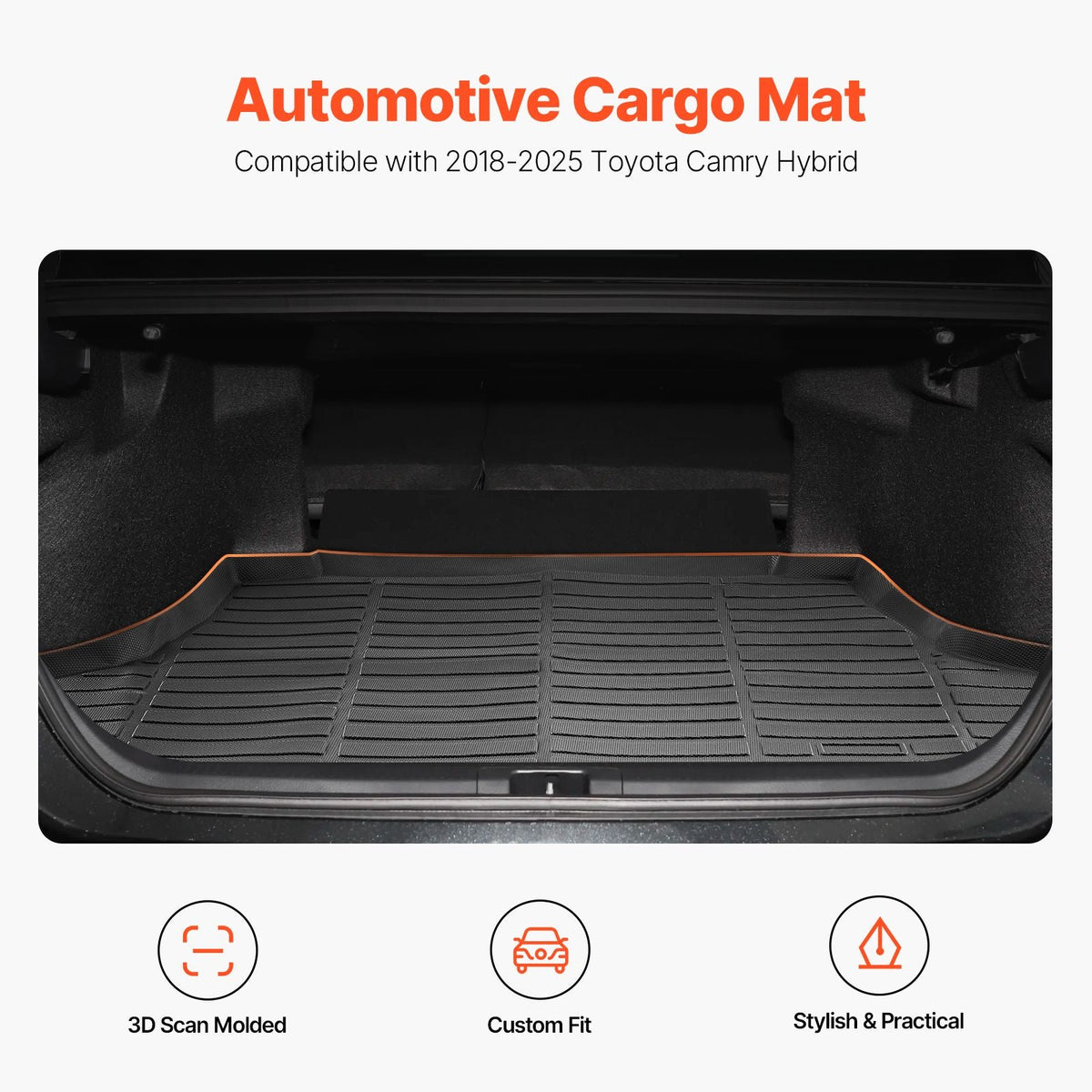 Cargo Mat Compatible with Toyota Camry Hybrid 2018-2025, Precise Fit Odorless Durable Trunk Mat, TPE Trunk Protector Replacement, Black (1PCS)