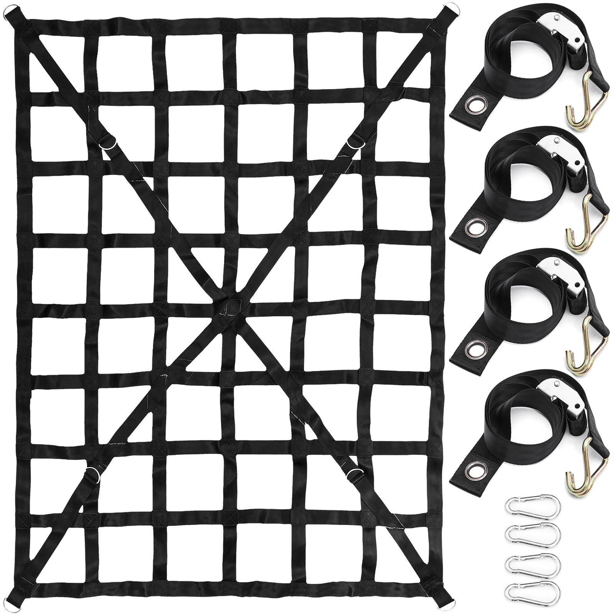 Cargo Net, 4.2\' x 5.5\' Cargo Net for Pickup Truck Bed, Heavy Duty Cargo Nets with Cam Buckles & S-Hooks & Cross Strap, Truck Bed Cargo Net for Trailer SUV Roof Rack (50\" x 66\")