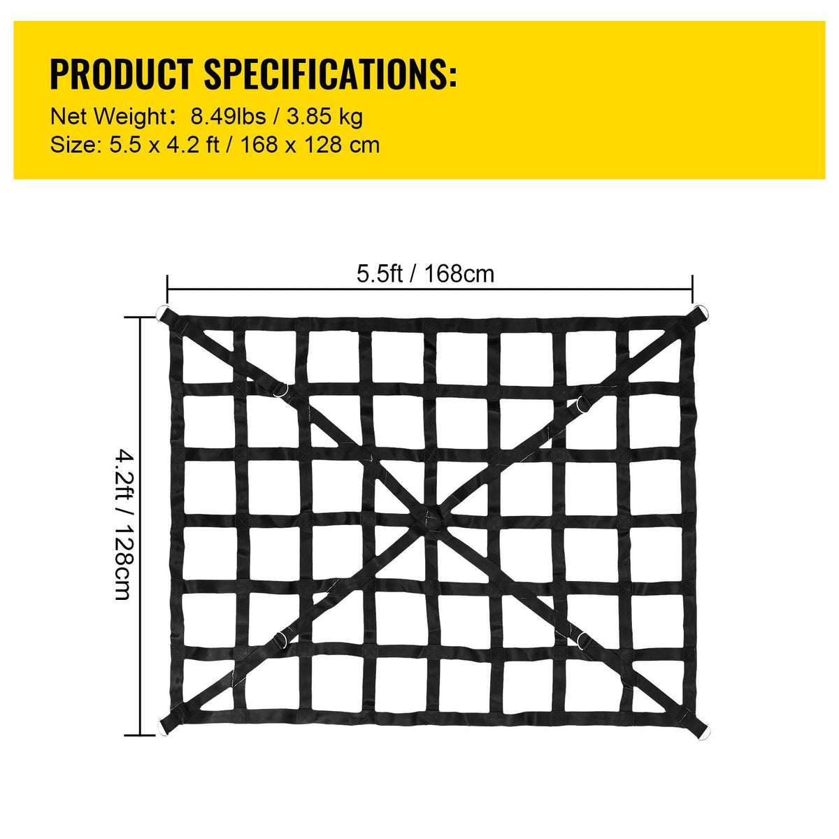 Cargo Net, 4.2\' x 5.5\' Cargo Net for Pickup Truck Bed, Heavy Duty Cargo Nets with Cam Buckles & S-Hooks & Cross Strap, Truck Bed Cargo Net for Trailer SUV Roof Rack (50\" x 66\")