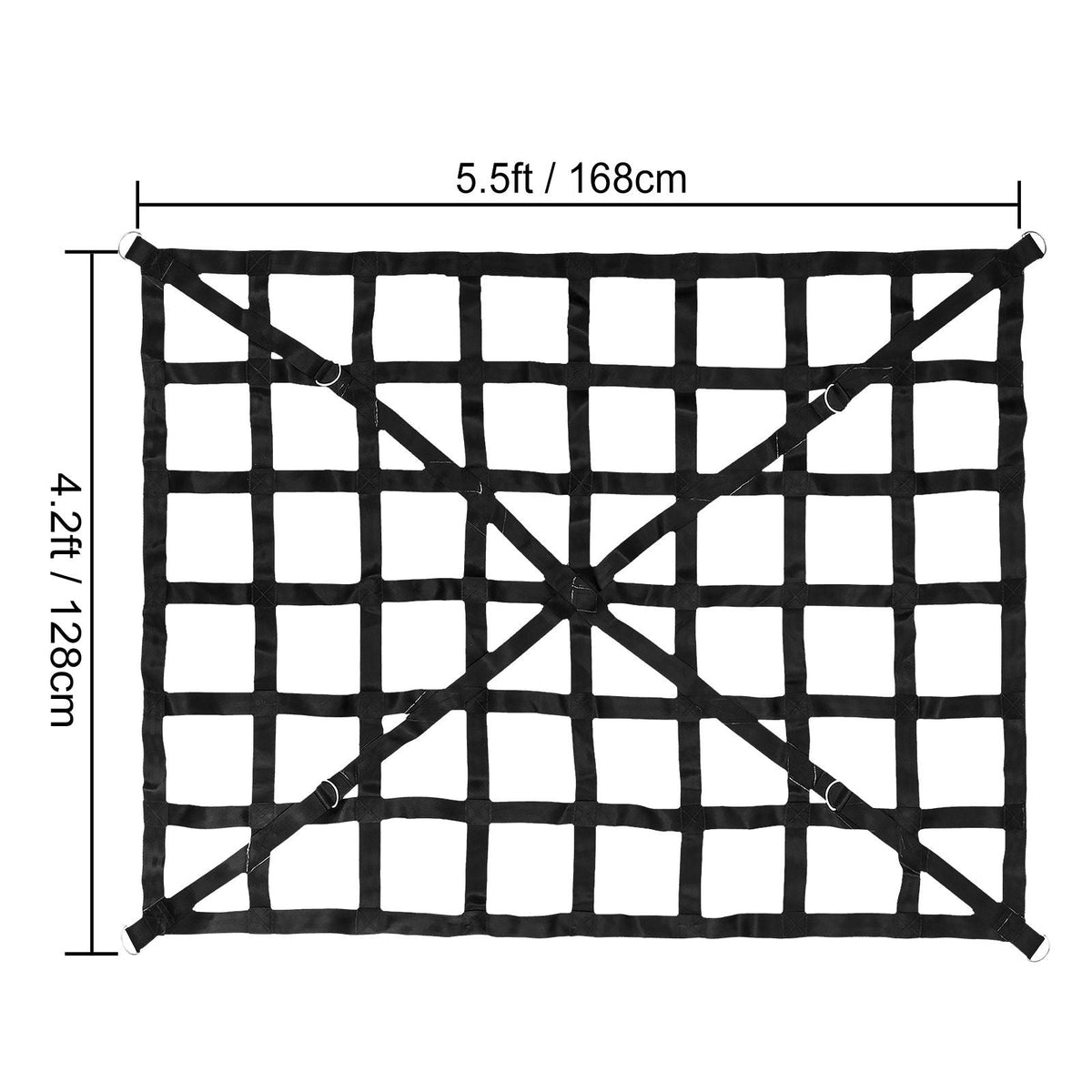Cargo Net, 4.2\' x 5.5\' Cargo Net for Pickup Truck Bed, Heavy Duty Cargo Nets with Cam Buckles & S-Hooks & Cross Strap, Truck Bed Cargo Net for Trailer SUV Roof Rack (50\" x 66\")