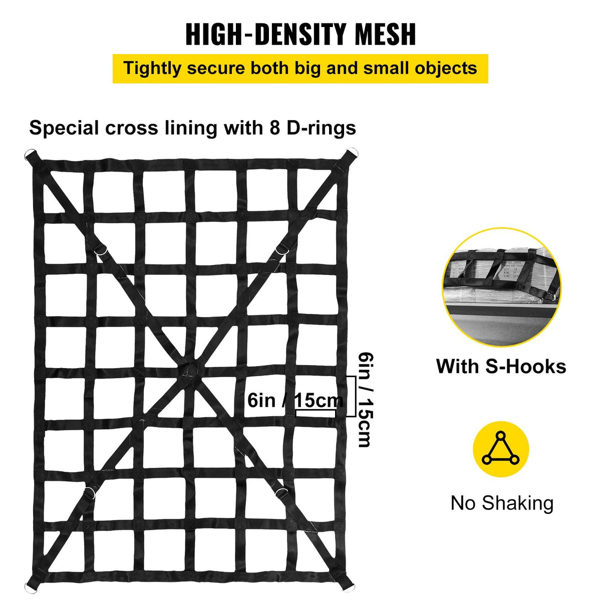 Cargo Net, 4.2\' x 5.5\' Cargo Net for Pickup Truck Bed, Heavy Duty Cargo Nets with Cam Buckles & S-Hooks & Cross Strap, Truck Bed Cargo Net for Trailer SUV Roof Rack (50\" x 66\")