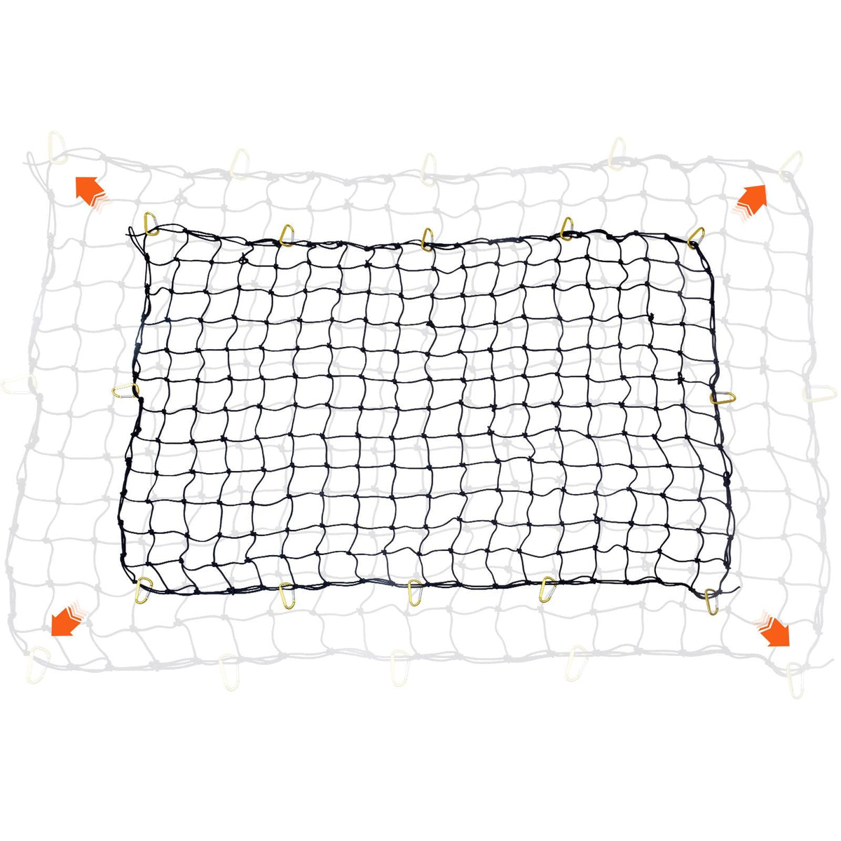 Cargo Net, 72 in x 48 in, Heavy Duty Bungee Cargo Netting with 12 Carabiners, 4' x 6' Stretches to 7.2' x 10.8', Wear-resistant & Weather-proof, Suitable for Pickup, Truck, Jeep, SUV, Trailer