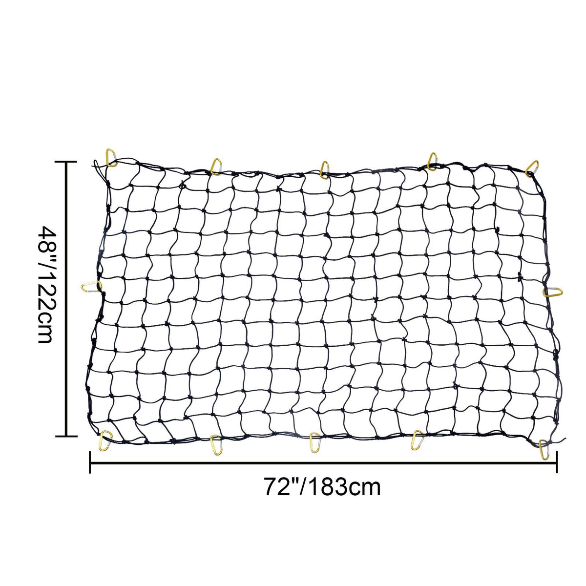 Cargo Net, 72 in x 48 in, Heavy Duty Bungee Cargo Netting with 12 Carabiners, 4' x 6' Stretches to 7.2' x 10.8', Wear-resistant & Weather-proof, Suitable for Pickup, Truck, Jeep, SUV, Trailer