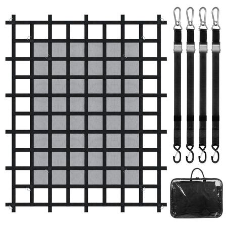 Cargo Net, 72 in x 57 in, Heavy Duty Truck Cargo Net for Truck Bed, 4 Adjustable Straps with Carabiners & S-Hooks, Wear-resistant & Weather-proof, Suitable for Pickup, Truck, Jeep, SUV, Boat