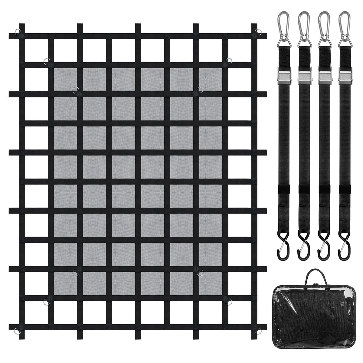 Cargo Net, 72 in x 57 in, Heavy Duty Truck Cargo Net for Truck Bed, 4 Adjustable Straps with Carabiners & S-Hooks, Wear-resistant & Weather-proof, Suitable for Pickup, Truck, Jeep, SUV, Boat