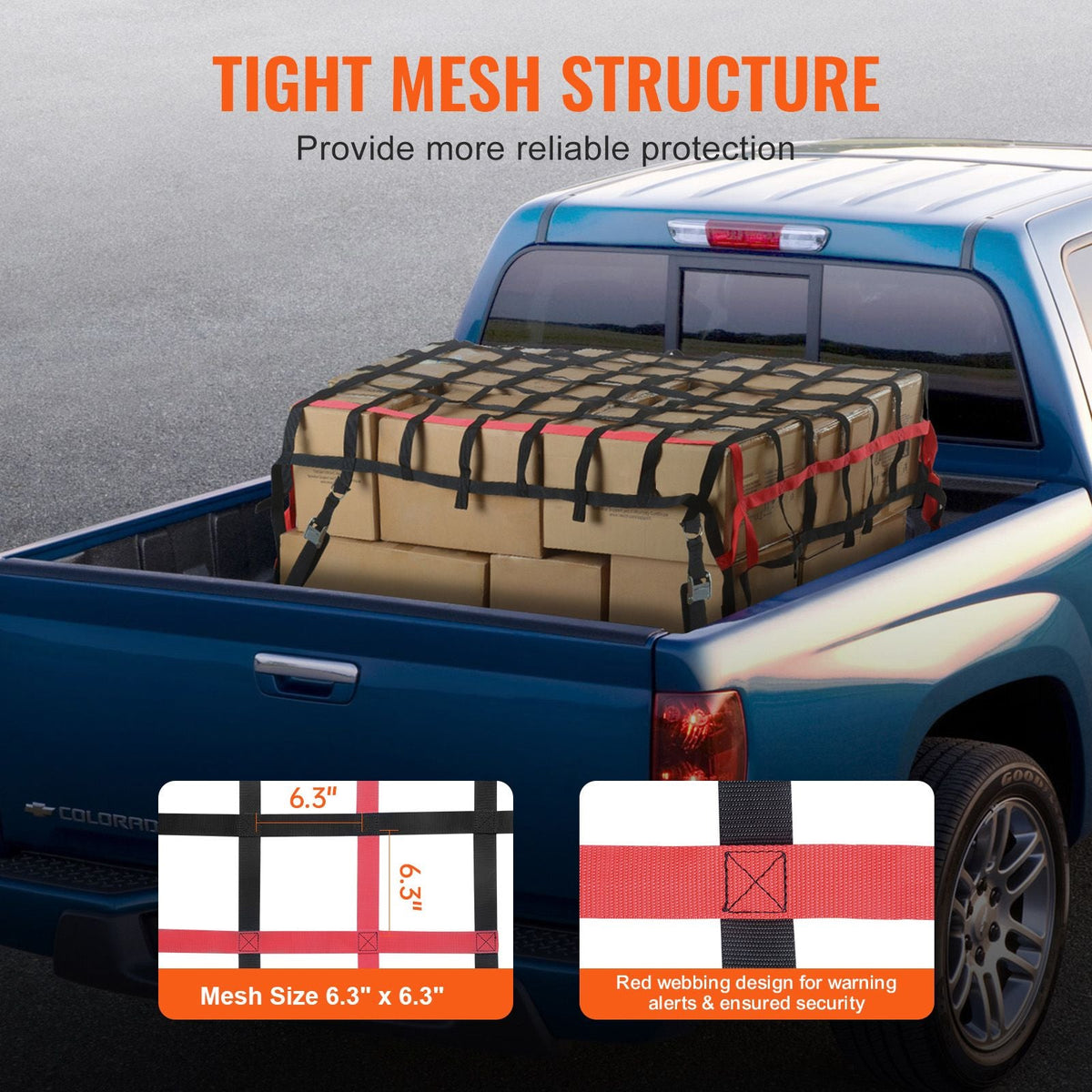 Cargo Net, 96 in x 72 in, Heavy Duty Truck Cargo Net for Truck Bed, 4 Adjustable Straps with Buckles and S-Hooks, Wear-resistant & Weather-proof, Suitable for Pickup, Truck, Jeep, SUV, Boat