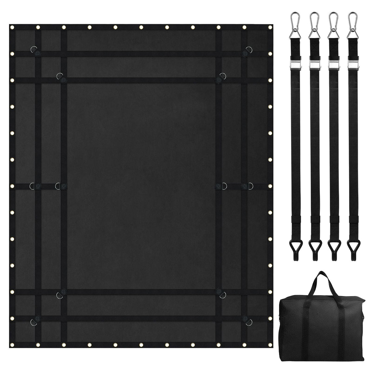 Cargo Net, 96 in x 81 in, Heavy Duty Truck Cargo Net for Truck Bed, 4 Adjustable Straps with Carabiners and Rubber Coated Hooks, Durable, Suitable for Pickup, Jeep, Truck, SUV, Boat (Black)