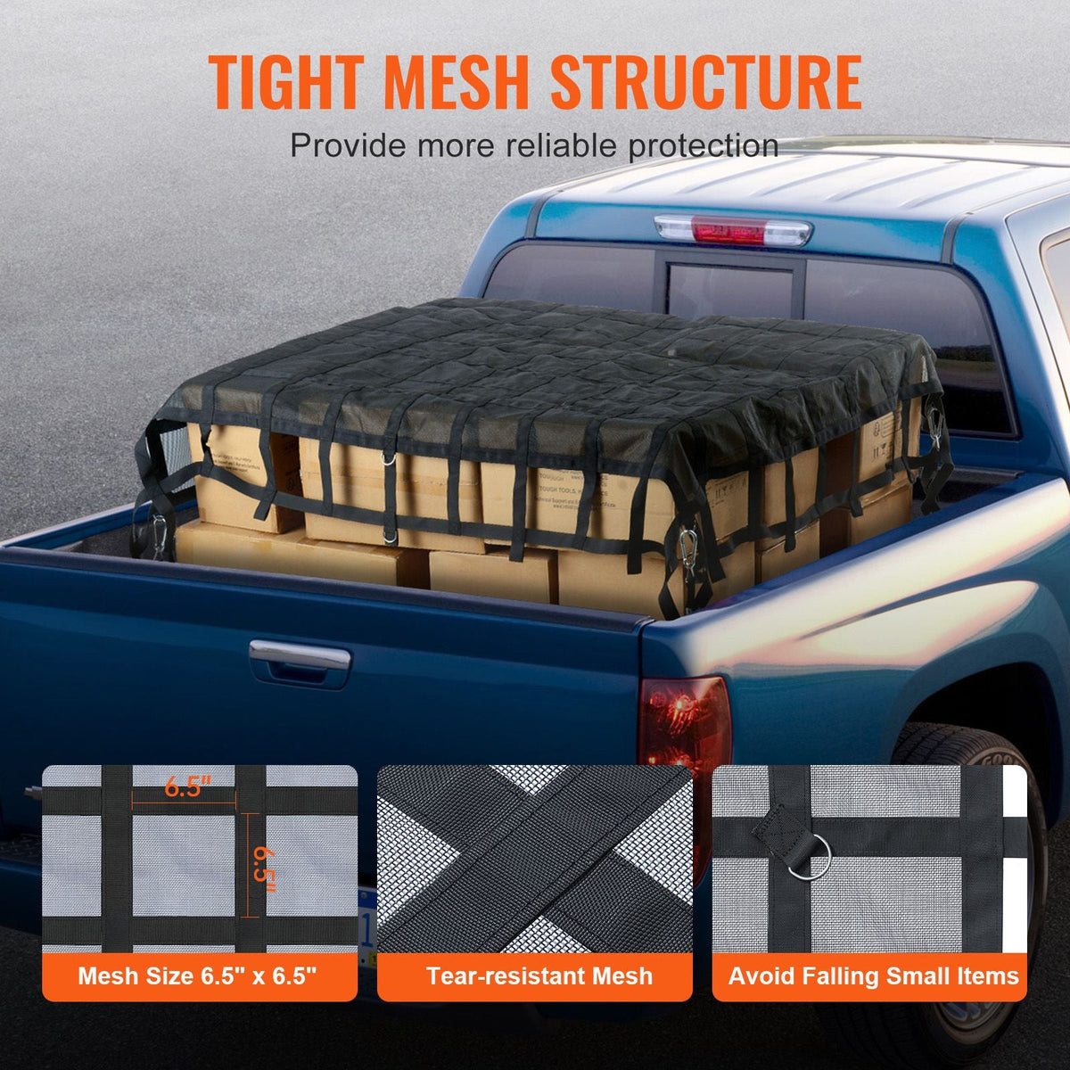 Cargo Net, 96 in x 81 in, Heavy Duty Truck Cargo Net for Truck Bed, 4 Adjustable Straps with Carabiners & S-Hooks, Wear-resistant & Weather-proof, Suitable for Pickup, Truck, Jeep, SUV, Boat
