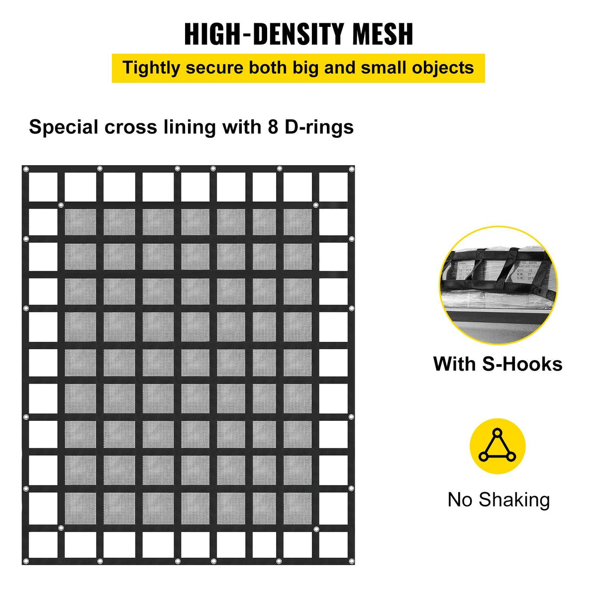 Cargo Net with Mesh, 8\' x 6.7\' Cargo Net for Pickup Truck Bed, Heavy Duty Cargo Nets with Cam Buckles & S-Hooks & Cross Strap, Truck Bed Cargo Net for Trailer SUV Jeeps(96\" x 80\")