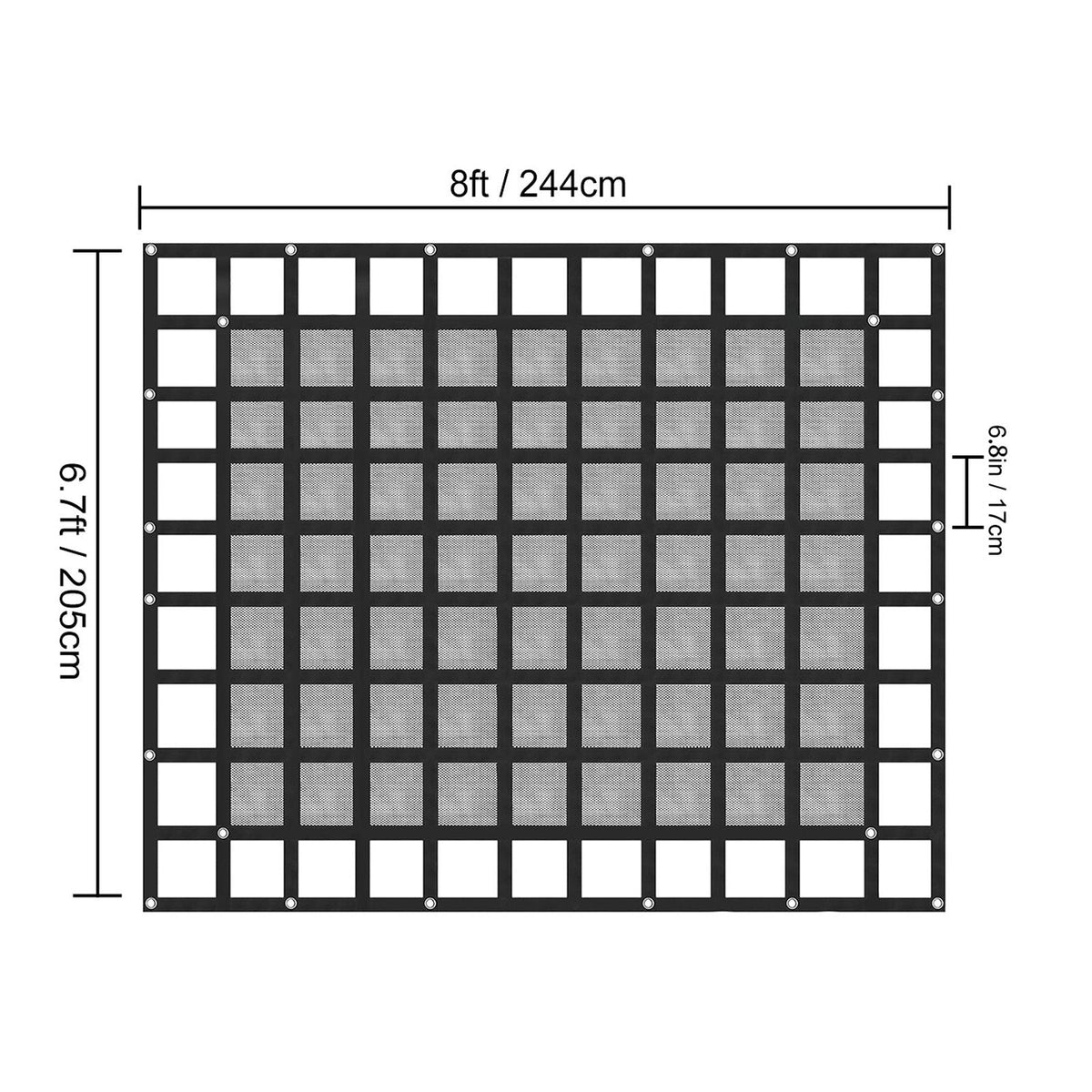 Cargo Net with Mesh, 8\' x 6.7\' Cargo Net for Pickup Truck Bed, Heavy Duty Cargo Nets with Cam Buckles & S-Hooks & Cross Strap, Truck Bed Cargo Net for Trailer SUV Jeeps(96\" x 80\")