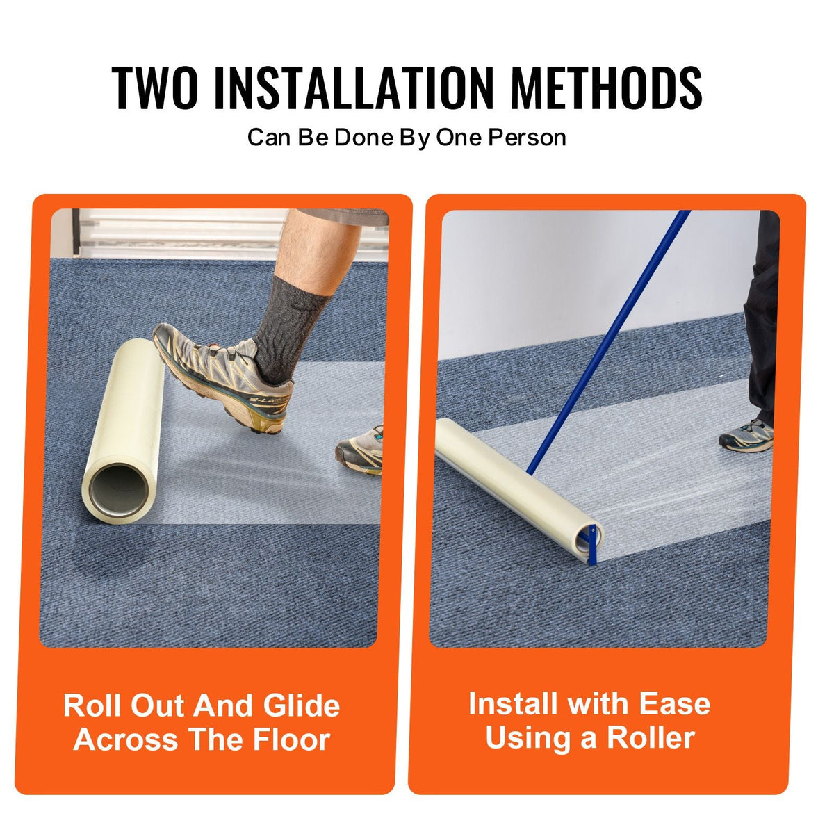 Carpet Protection Film, 24" x 100' Floor and Surface Shield with Self Adhesive Backing & Easy Installation, Polyethylene Adhesive Car Mat Protection Film Roll for Construction & Renovation