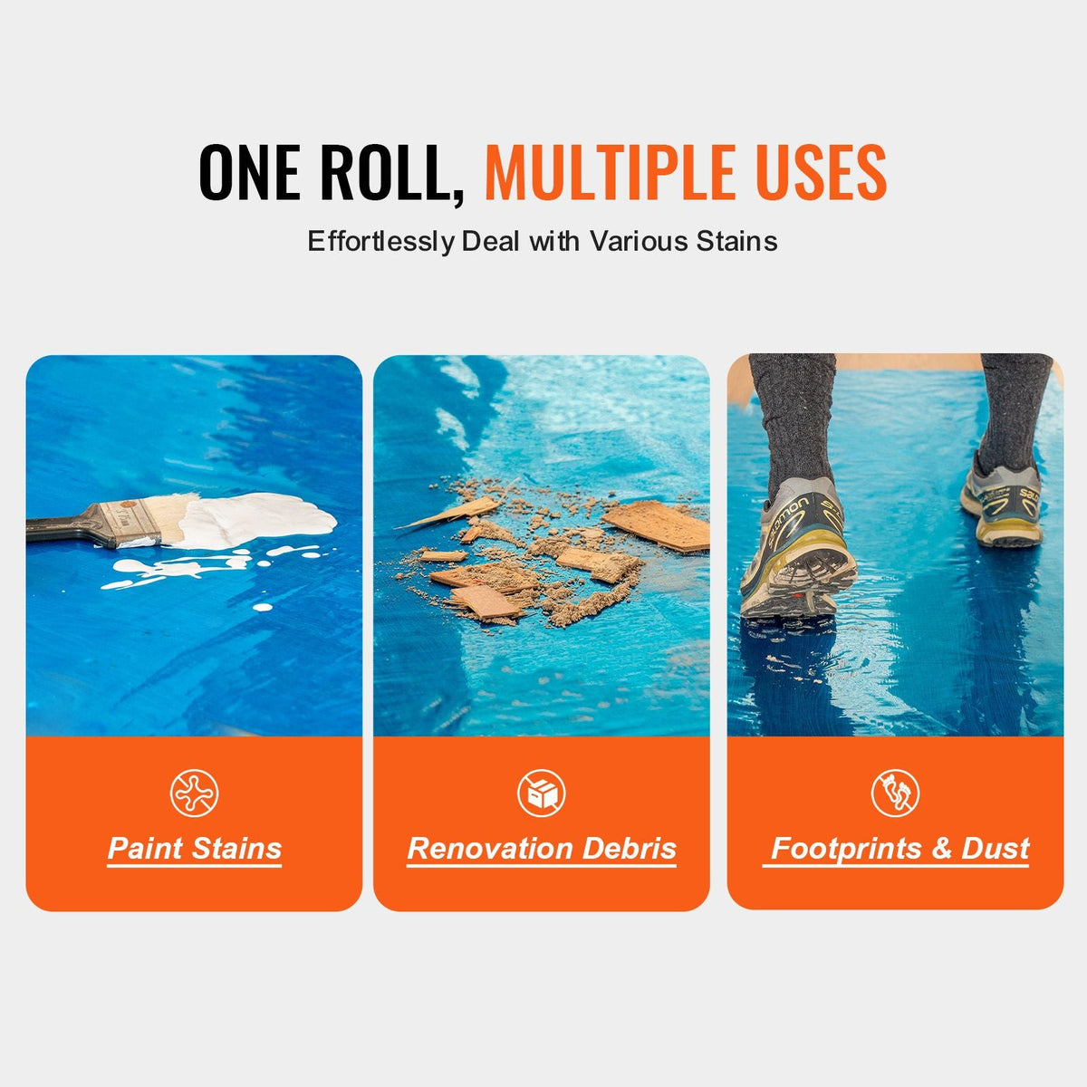 Carpet Protection Film, 24" x 200' Floor and Surface Shield with Self Adhesive Backing & Easy Installation, Polyethylene Adhesive Car Mat Protector Roll for Construction Renovation, Blue
