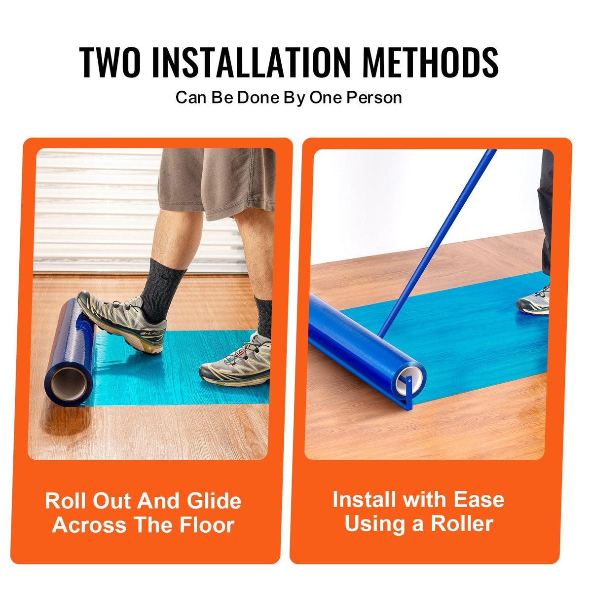 Carpet Protection Film, 24" x 200' Floor and Surface Shield with Self Adhesive Backing & Easy Installation, Polyethylene Adhesive Car Mat Protector Roll for Construction Renovation, Blue