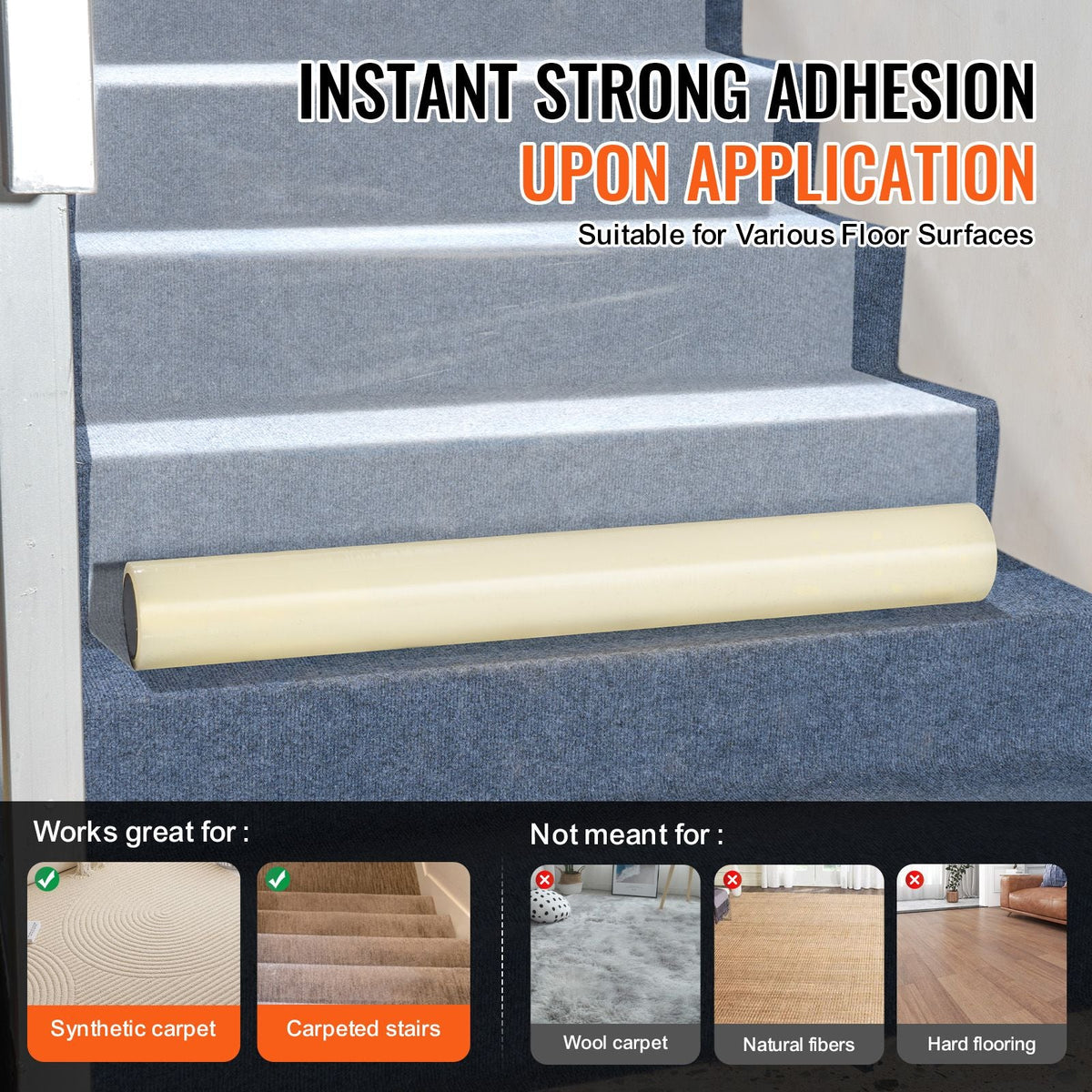 Carpet Protection Film, 24" x 200' Floor and Surface Shield with Self Adhesive Backing & Easy Installation, Polyethylene Adhesive Car Mat Protector Roll for Construction & Renovation