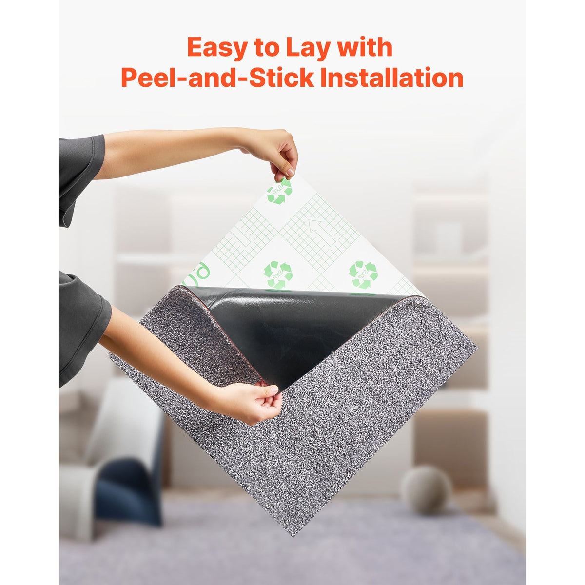 Carpet Tiles 18x18 inch, 10 Pack Carpet Square Rug Detachable & Damage-free, Self Adhesive Home Floor Soft Plush Padded for 22.5sq.ft Coverage, Easy DIY for Living Room & Bedroom, Gray