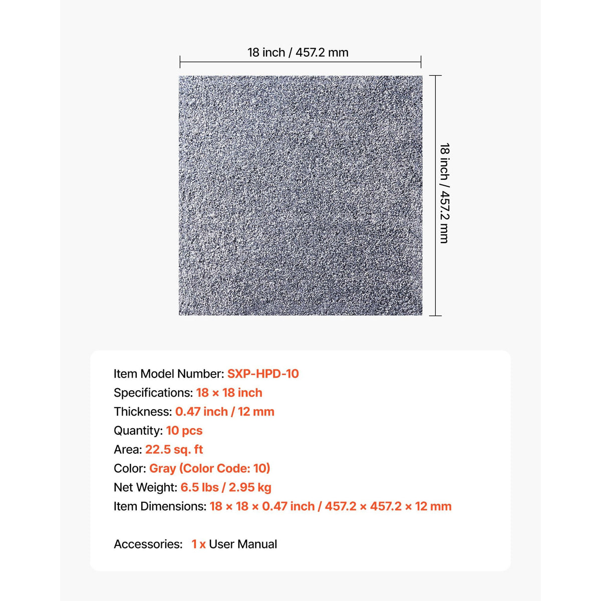 Carpet Tiles 18x18 inch, 10 Pack Carpet Square Rug Detachable & Damage-free, Self Adhesive Home Floor Soft Plush Padded for 22.5sq.ft Coverage, Easy DIY for Living Room & Bedroom, Gray