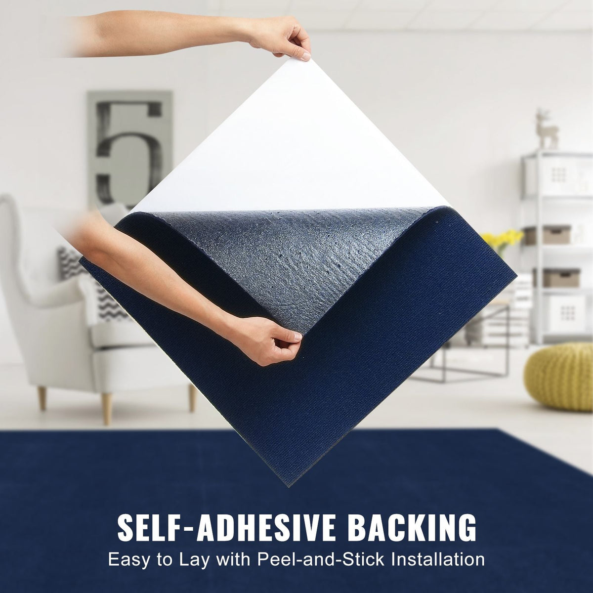 Carpet Tiles Peel and Stick, 24' x 24' Squares Self Adhesive Carpet Floor Tile, Soft Padded Carpet Tiles, Easy Install DIY for Bedroom Living Room Indoor Outdoor (15Tiles, Dark Blue)