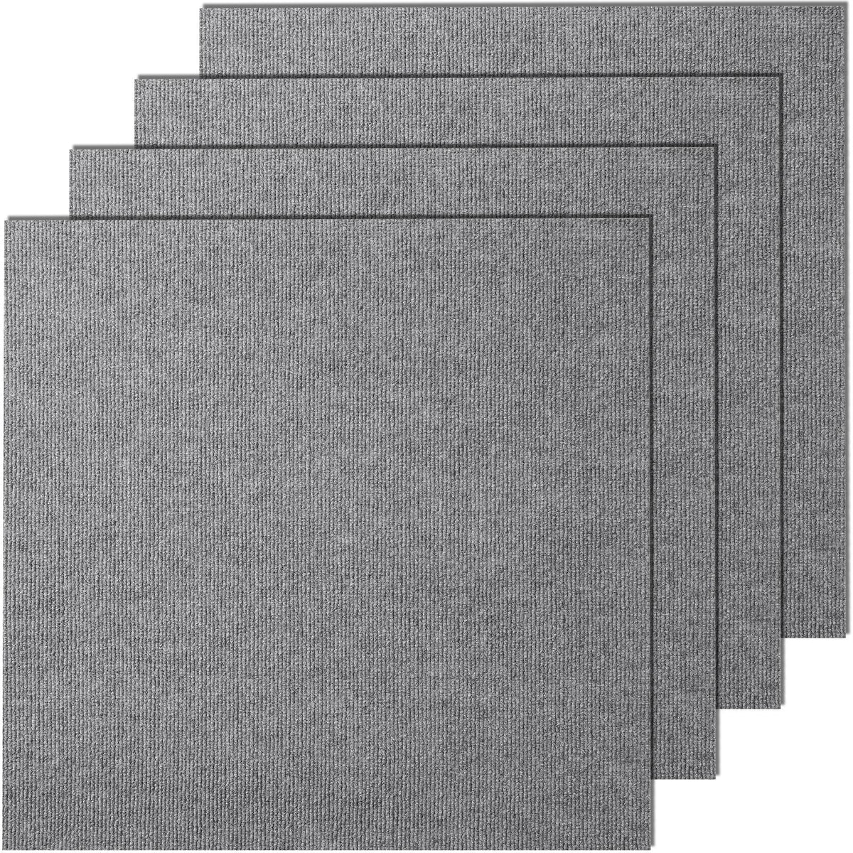 Carpet Tiles Peel and Stick, 24' x 24' Squares Self Adhesive Carpet Floor Tile, Soft Padded Carpet Tiles, Easy Install DIY for Bedroom Living Room Indoor Outdoor (9Tiles, Light Gray)