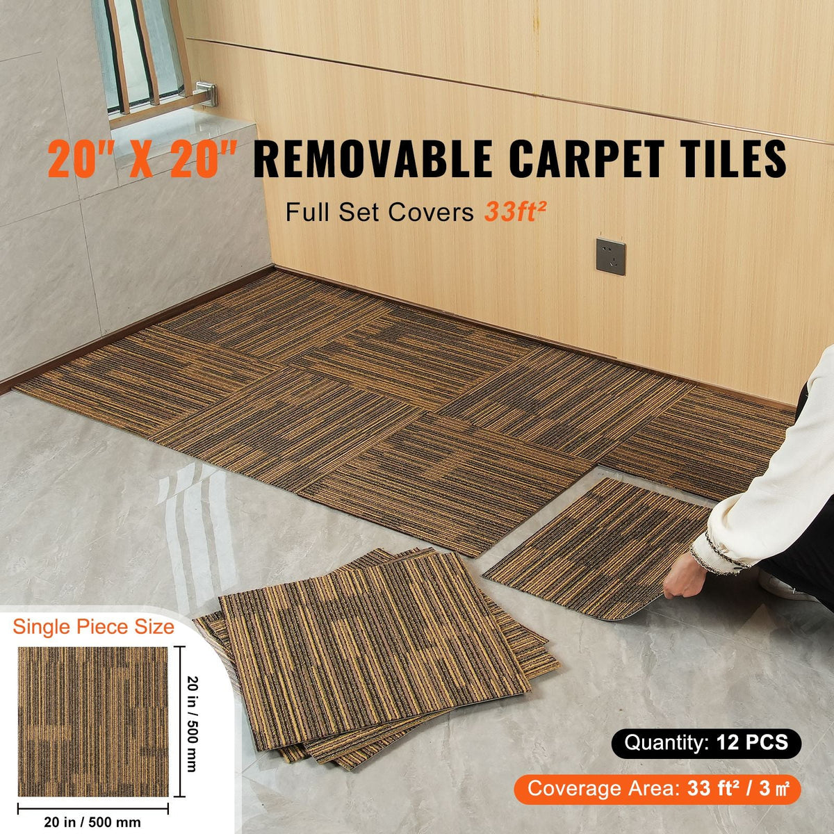 Carpet Tiles Reusable, 20"x 20"Carpet Squares With Padding Attached, Soft Padded Carpet Tiles, Easy Install DIY for Bedroom Living Room (12Tiles, Mixed Brown)
