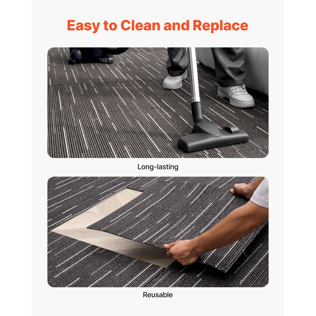 Carpet Tiles Reusable 24x24 inch, 24 PCS Modular Carpet Square Rug, Commercial Floor Soft Padded for Seamless Cover 96sq.ft, Easy DIY Replacement for Living Room Bedroom Office Indoor,Gray
