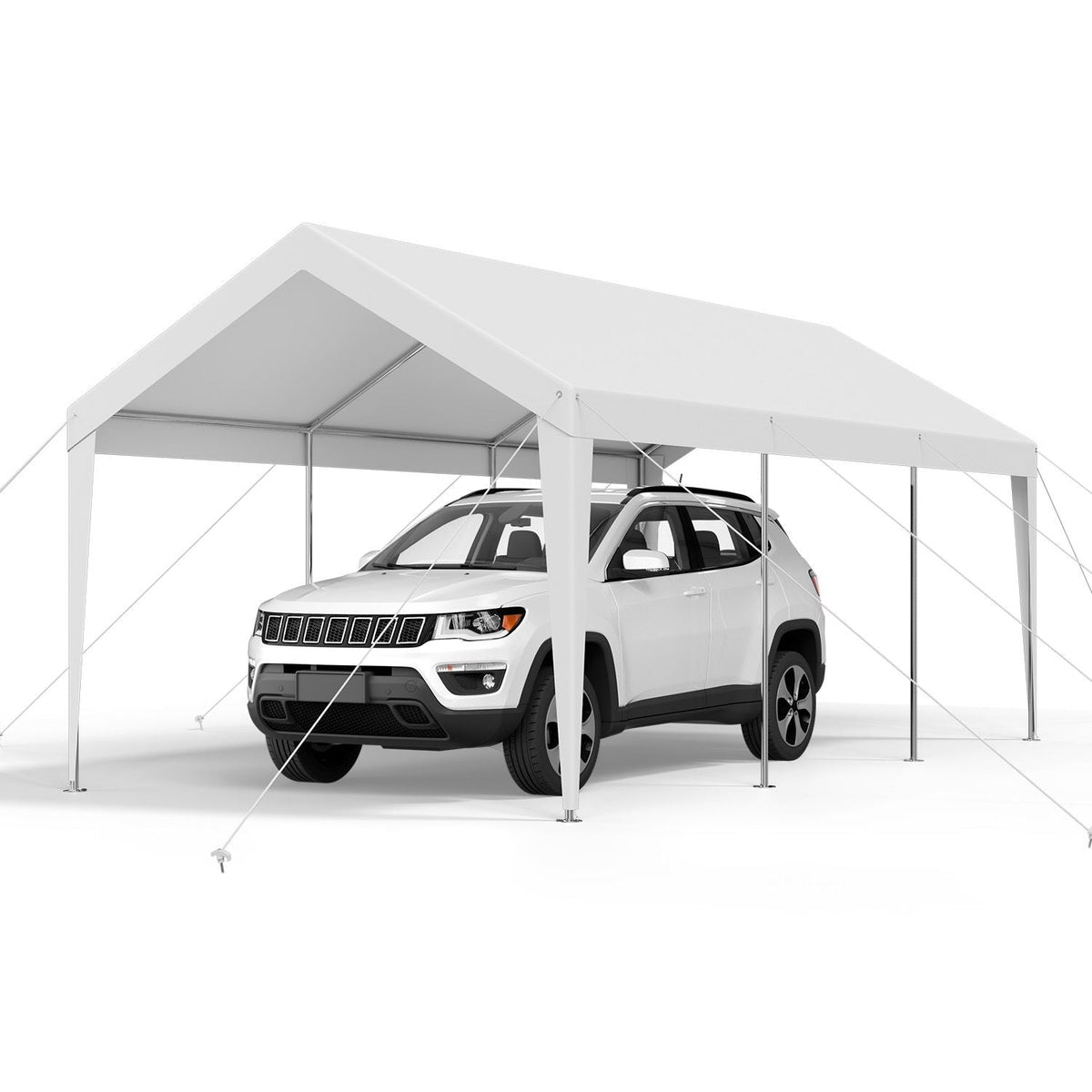 Carport, 10 x 20 FT Outdoor Car Canopy, Potable Carport, Heavy Duty Galvanized Car Shelter, UV-Resistant & Water-Resistant, All-Season Protection, Storage Shed for Boat Motorcycle White