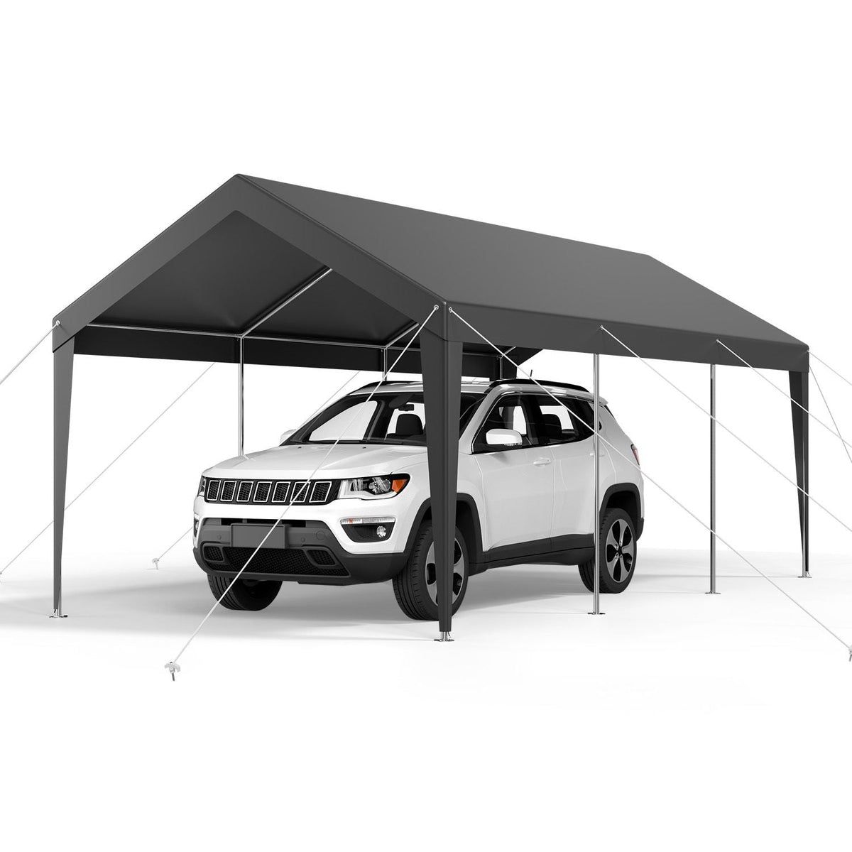 Carport, 10 x 20 FT Outdoor Car Canopy, Potable Carport, Heavy Duty Galvanized Car Shelter, UV-Resistant & Water-Resistant, All-Season Protection, Storage Shed for Car Boat Motorcycle Grey