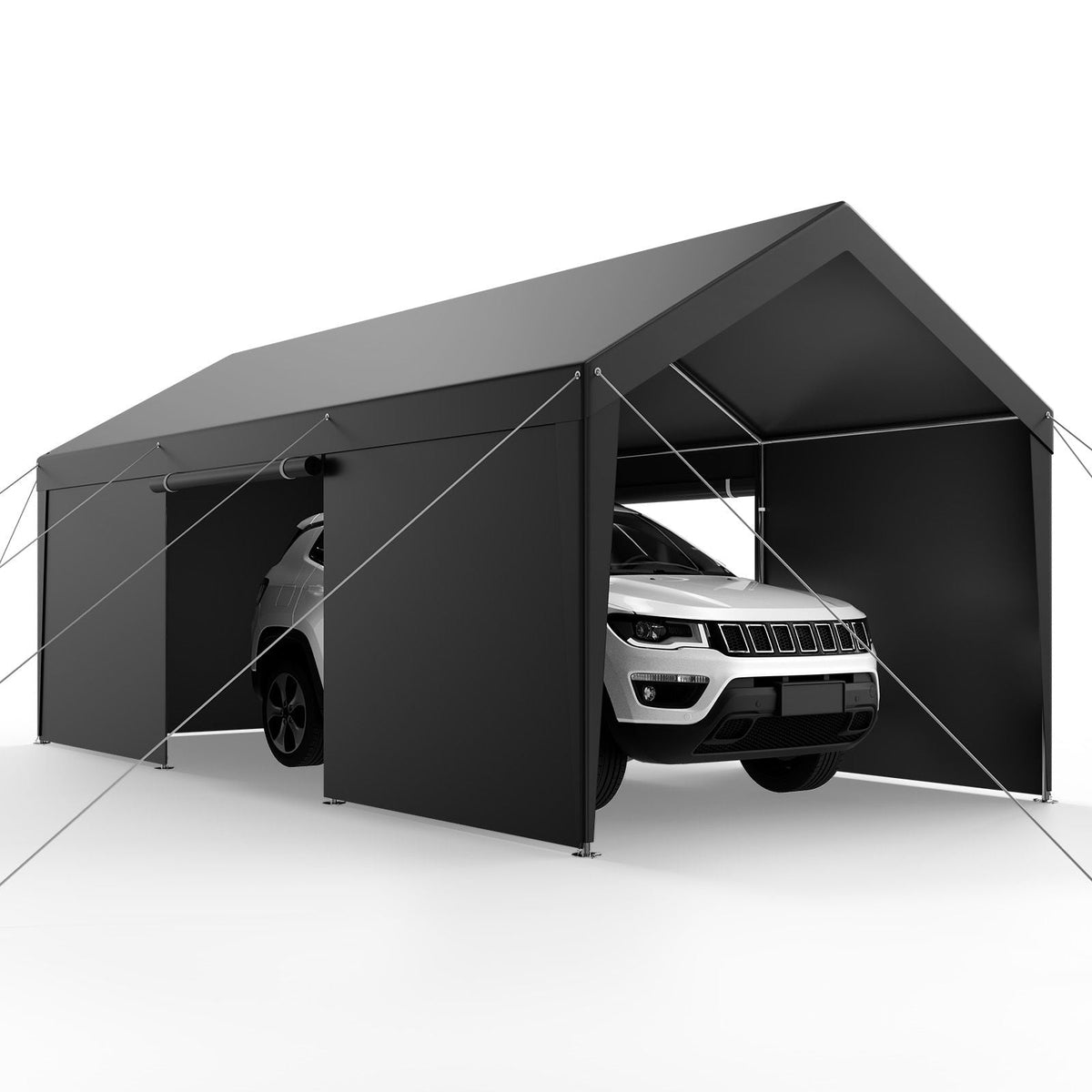 Carport, 10 x 20 FT Outdoor Car Canopy, Potable Carport with Removable Sidewalls & Door, Heavy Duty Car Shelter, UV-Resistant & Water-Resistant, All-Season Protection for Automobile Boat Grey