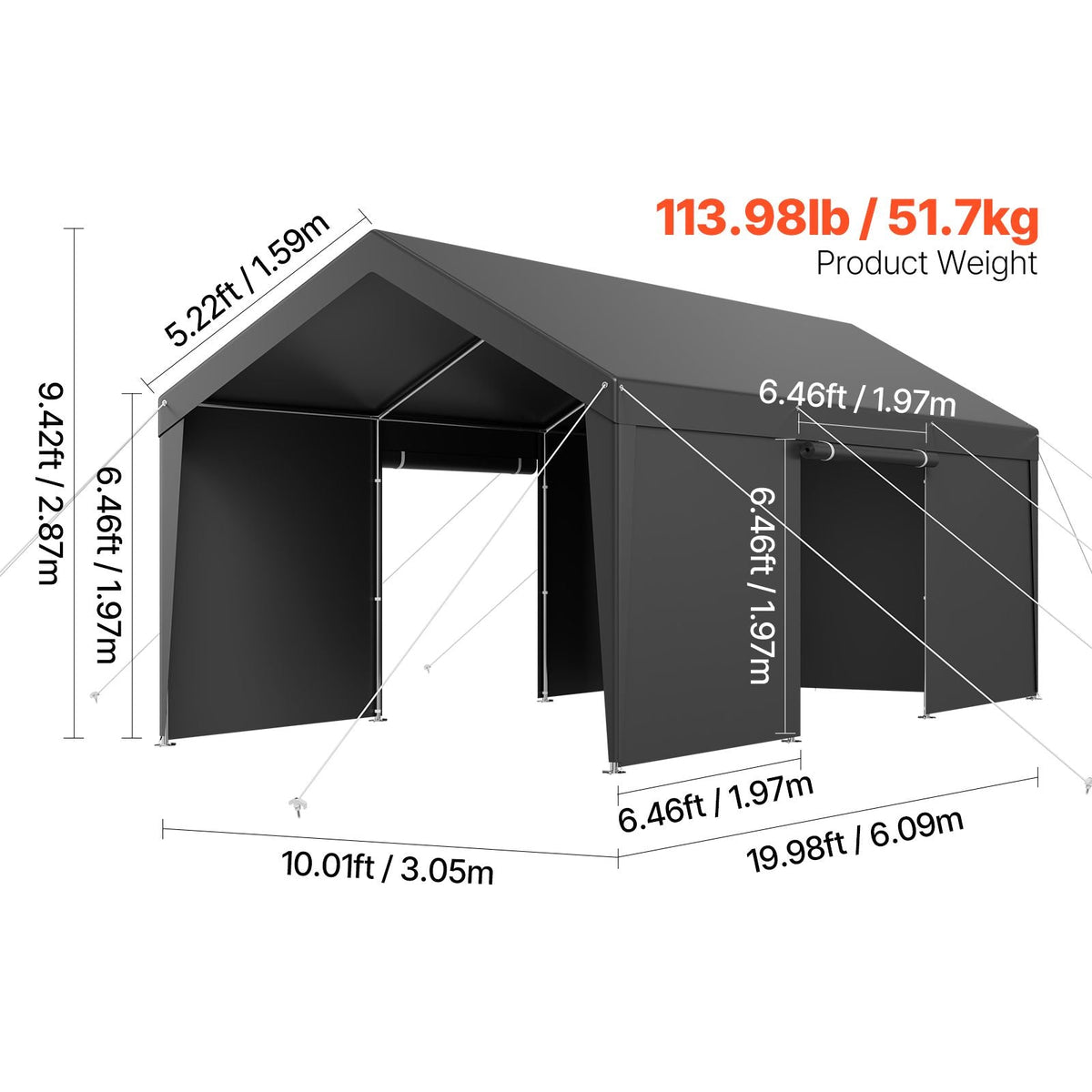 Carport, 10 x 20 FT Outdoor Car Canopy, Potable Carport with Removable Sidewalls & Door, Heavy Duty Car Shelter, UV-Resistant & Water-Resistant, All-Season Protection for Automobile Boat Grey