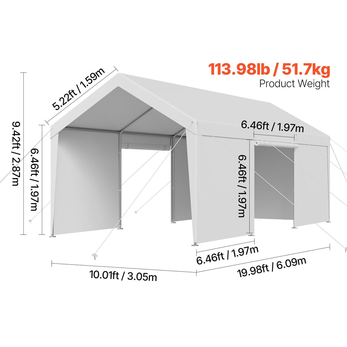 Carport, 10 x 20 FT Outdoor Car Canopy, Potable Carport with Removable Sidewalls & Door, Heavy Duty Car Shelter, UV-Resistant & Water-Resistant, All-Season Protection for Automobile Boat White