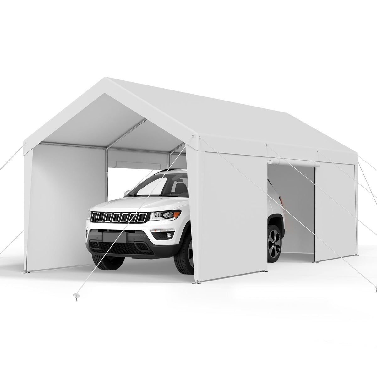 Carport, 10 x 20 FT Outdoor Car Canopy, Potable Carport with Removable Sidewalls & Door, Heavy Duty Car Shelter, UV-Resistant & Water-Resistant, All-Season Protection for Automobile Boat White