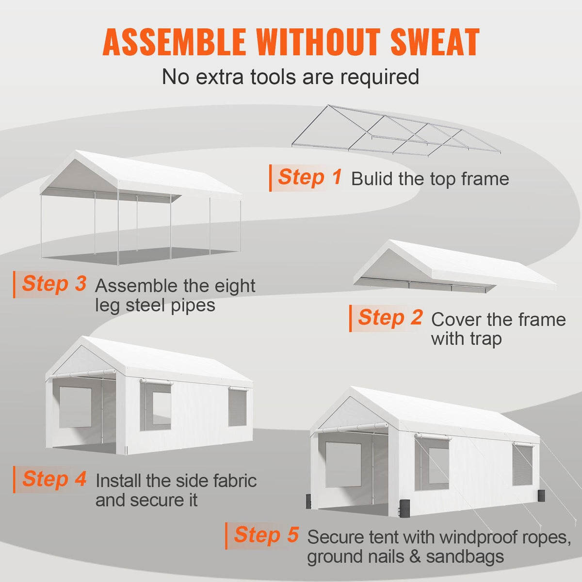 Carport, 12 x 20 ft Heavy Duty Car Canopy with Roll-up Ventilated Windows, Extra Large Portable Garage with Removable Sidewalls, Waterproof UV Resistant All-Season Tarp for SUV, Truck, Boat