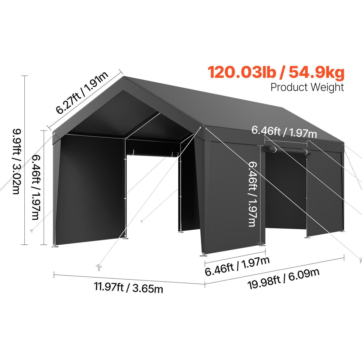 Carport, 12 x 20 FT Outdoor Car Canopy, Potable Carport with Removable Sidewalls & Door, Heavy Duty Car Shelter, UV-Resistant & Water-Resistant, All-Season Protection for Automobile Boat Grey