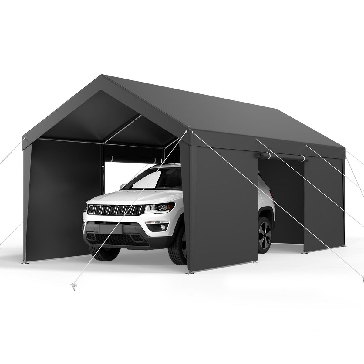 Carport, 12 x 20 FT Outdoor Car Canopy, Potable Carport with Removable Sidewalls & Door, Heavy Duty Car Shelter, UV-Resistant & Water-Resistant, All-Season Protection for Automobile Boat Grey
