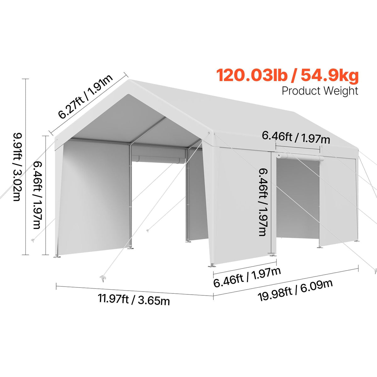 Carport, 12 x 20 FT Outdoor Car Canopy, Potable Carport with Removable Sidewalls & Door, Heavy Duty Car Shelter, UV-Resistant & Water-Resistant, All-Season Protection for Automobile Boat White