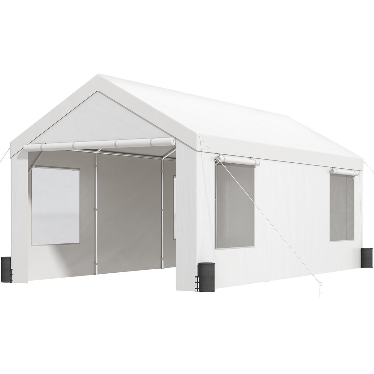 Carport, Heavy Duty 10x20ft Car Canopy, Outdoor Garage Shelter with Removable Sidewalls, Roll-up Ventilated Windows & Doors, UV Resistant Waterproof All-Season Tarp for Car, Truck, Boat, White