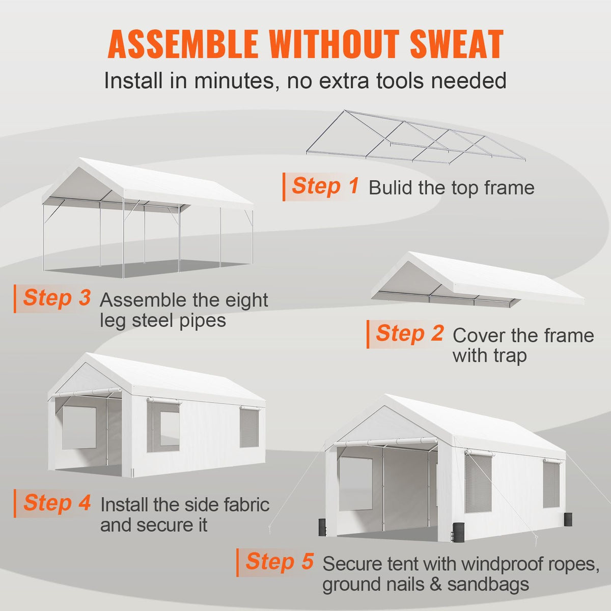 Carport, Heavy Duty 10x20ft Car Canopy, Outdoor Garage Shelter with Removable Sidewalls, Roll-up Ventilated Windows & Doors, UV Resistant Waterproof All-Season Tarp for Car, Truck, Boat, White