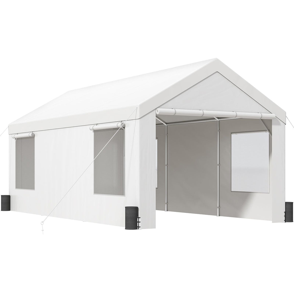 Carport, Heavy Duty 10x20ft Car Canopy, Outdoor Garage Shelter with Removable Sidewalls, Roll-up Ventilated Windows & Doors, UV Resistant Waterproof All-Season Tarp for Car, Truck, Boat, White