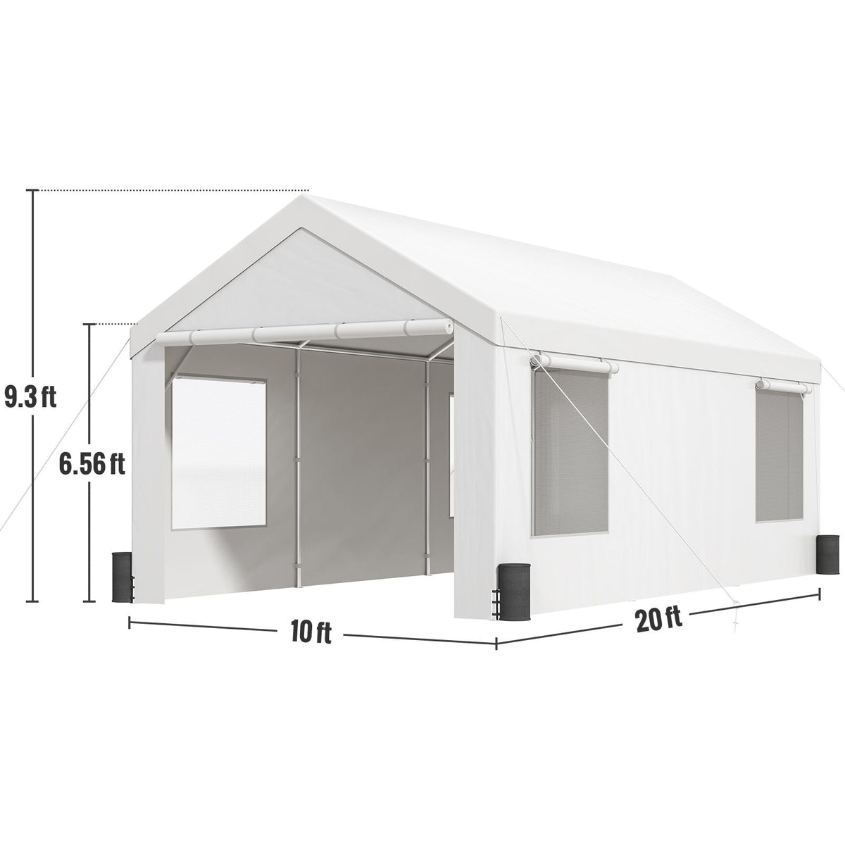 Carport, Heavy Duty 10x20ft Car Canopy, Outdoor Garage Shelter with Removable Sidewalls, Roll-up Ventilated Windows & Doors, UV Resistant Waterproof All-Season Tarp for Car, Truck, Boat, White