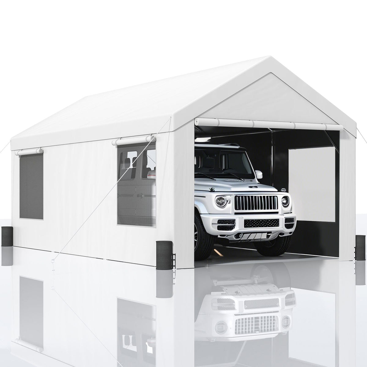 Carport, Heavy Duty 10x20ft Car Canopy, Outdoor Garage Shelter with Removable Sidewalls, Roll-up Ventilated Windows & Doors, UV Resistant Waterproof All-Season Tarp for Car, Truck, Boat, White
