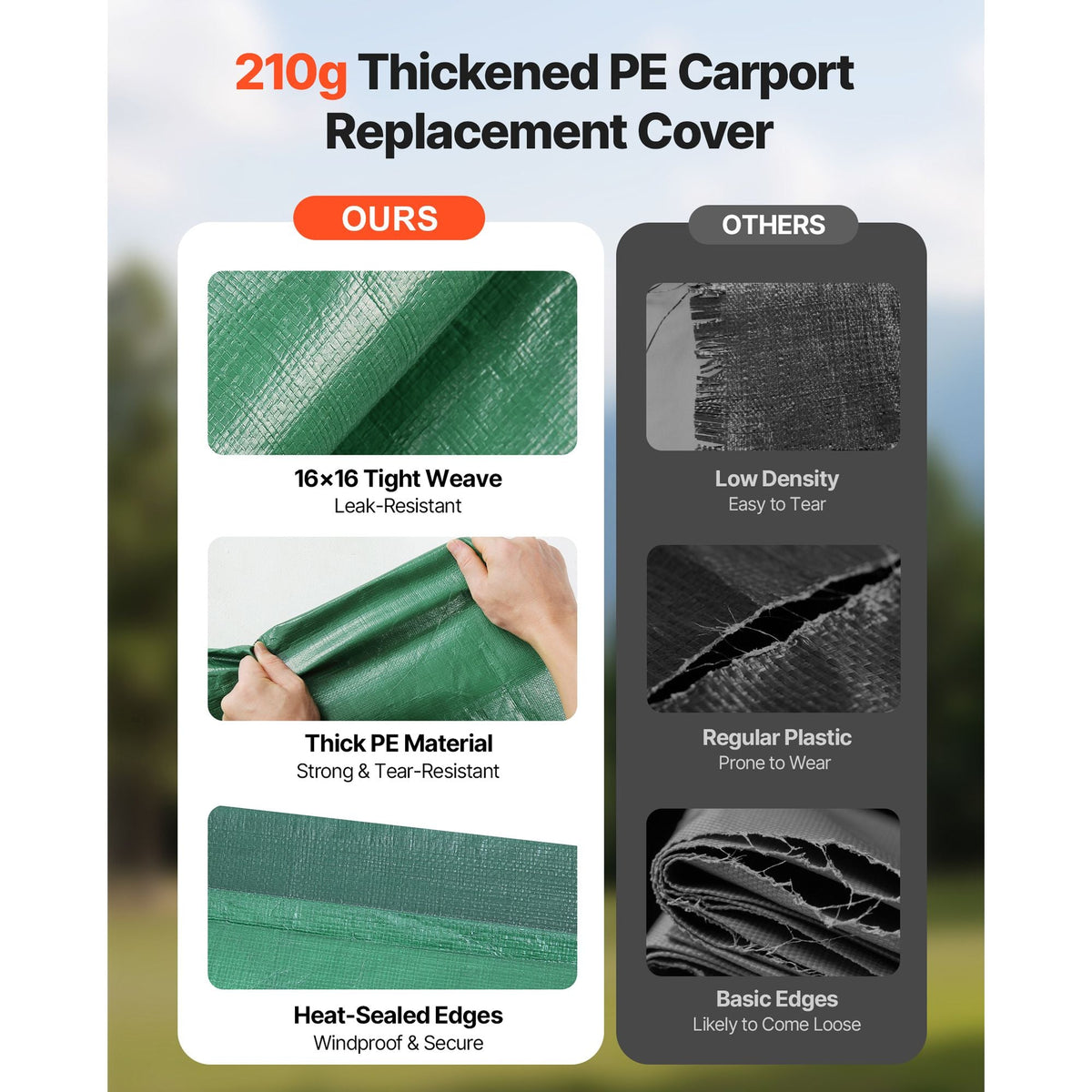 Carport Replacement Canopy, 10 x 20 ft Potable Garage Tent Top Tarp, UV-Resistant & Waterproof Car Shelter Tarp, Heavy Duty Car Port Cover with Ball Buggees, Dark Green, Frame Not Included