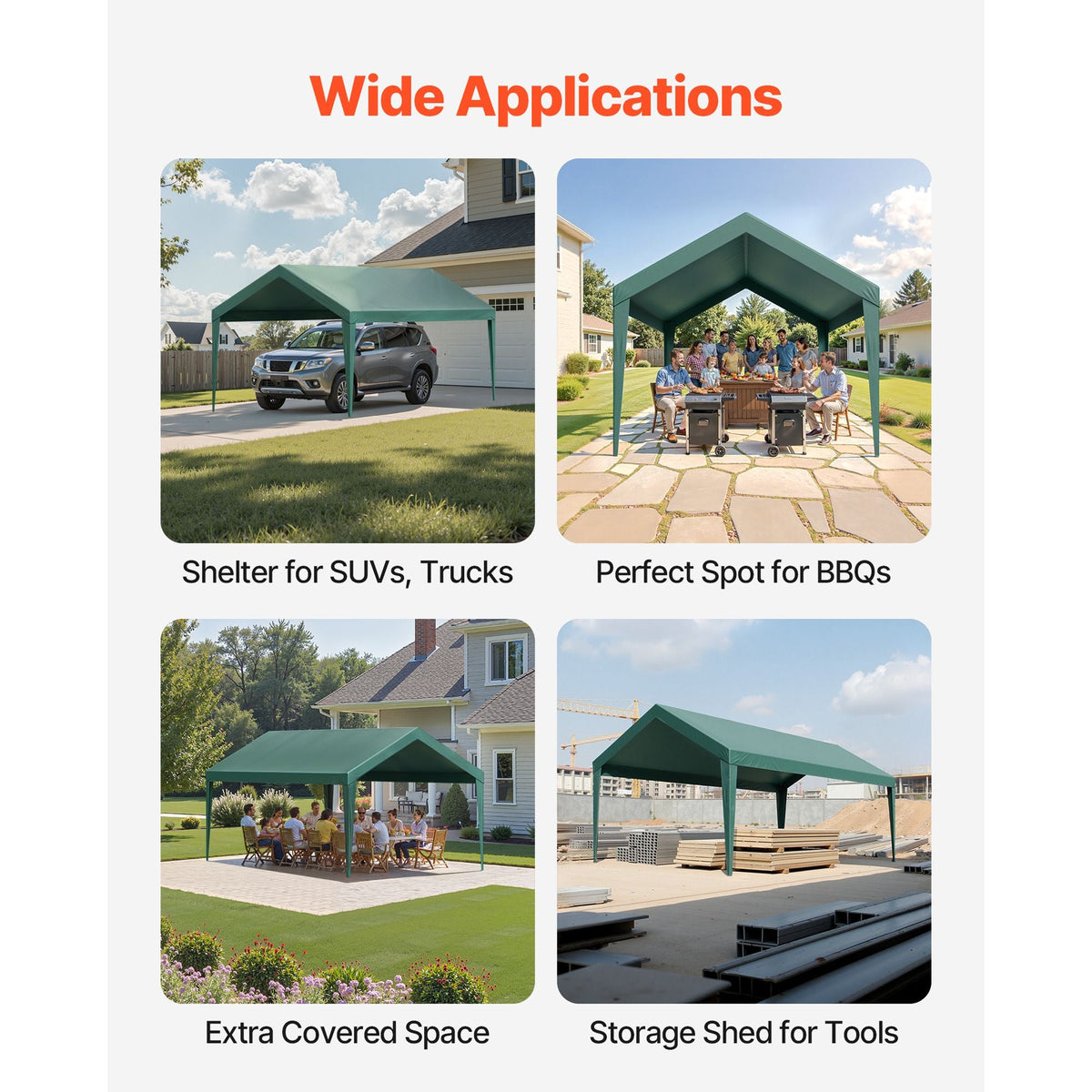 Carport Replacement Canopy, 10 x 20 ft Potable Garage Tent Top Tarp, UV-Resistant & Waterproof Car Shelter Tarp, Heavy Duty Car Port Cover with Ball Buggees, Dark Green, Frame Not Included